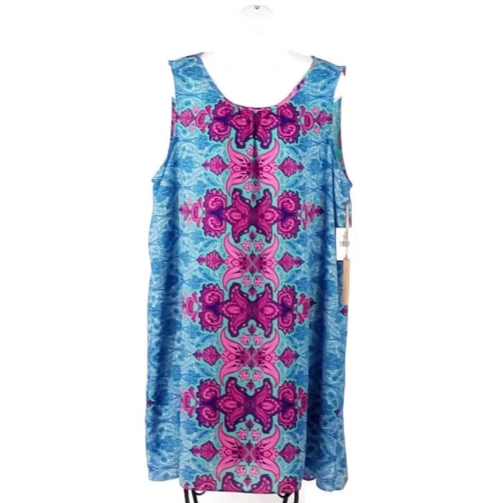 Gibson Latimer Multicolor Paisley Floral Sleeveless Shift Dress Womens XL NWT